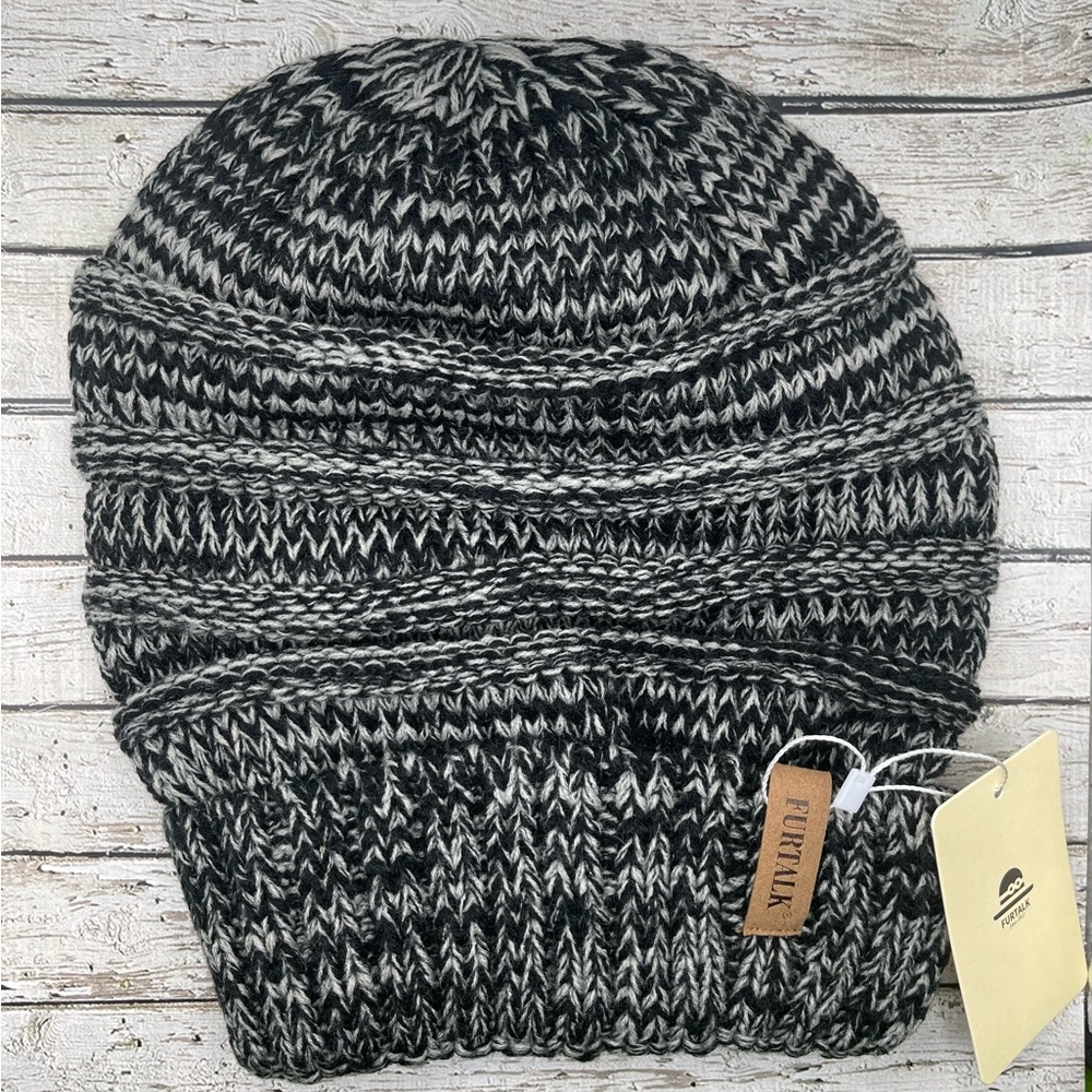 NWT Furtalk Black/Gray Slouchy Beanie